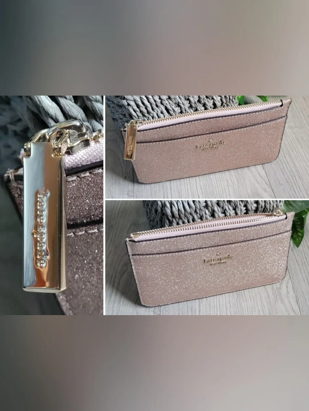 kate spade New York Glitter Large Slim Cardholder Rose Gold Wallet, 6.5